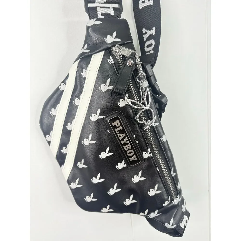 Playboy Black Stripe Bunny Logo Fanny Pack Bl